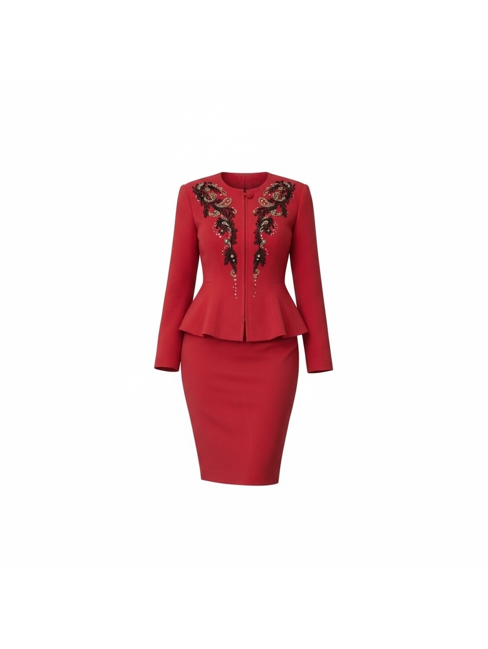 Vintage IIF Red Embellished Peplum Skirt Suit